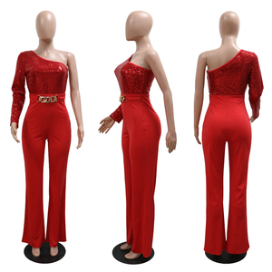 Combinaison décontractée asymétrique à sequins et boutons métalliques, coupe évasée, pour femme - Product Image 4
