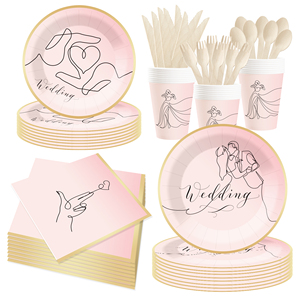 Juego de vajilla desechable para boda DAMAI, platos de papel rosa con diseño dorado para despedida de soltera, suministros para fiesta, para 8 personas - Product Image 2