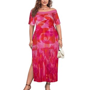 Pacific Island Dresses Women Micro polinesia Mumu Dress Set hawaiana Design tropicale Maxi gonna con <span class=keywords><strong>maniche</strong></span> corte e spacco - Product Image 6