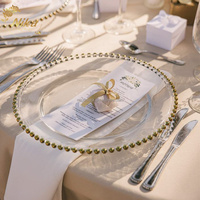 Assiette de présentation en verre transparent NIKA, style moderne et luxueux, avec perles argentées, pour la décoration de table de mariage ou de dîner