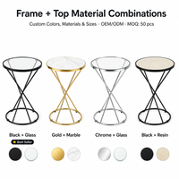 Table d'appoint ronde moderne avec cadre en métal doré et plateau en bois, marbre, bambou ou résine, table basse pour salon, OEM ODM