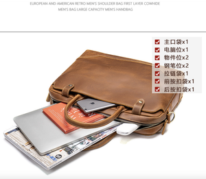 Maletín de Cuero Genuino Crazy Horse de Andong para Hombre, Maletín de Cuero de Grano Completo Multifuncional para Hombre, Bolsos de Hombro para Portátil de 14 Pulgadas - Product Image 6