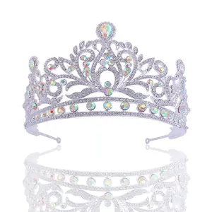 Mahkota Tiara Kristal Pengantin Pernikahan Besar, Mahkota Rambut Tiara Berlian Imitasi Anak dan Dewasa Harga Pabrik Cina, Murah