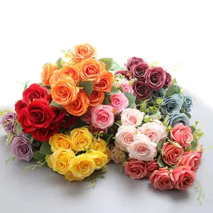 Venta caliente romántico colorido seda Floral flores artificiales rosas para boda fiesta cumpleaños San Valentín decoración DIY