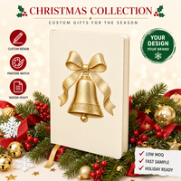 Carnet A5 personnalisé de Noël avec couverture rigide, ruban, motif cloche ivoire, reliure cousue, estampage à chaud doré, 80 feuilles de papier, impression numérique, cadeau d'entreprise