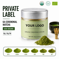 Thé vert Matcha biologique USDA, conforme aux normes UE, qualité cérémoniale 6A, en poudre, marque privée, boîte de 30g/50g, emballage personnalisé OEM