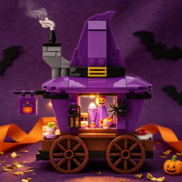 Set de Bloques de Construcción de Carruaje con Sombrero de Bruja de Halloween, Modelo de Puesto de Mercado Espeluznante, Ladrillos DIY, Decoración, Regalo para el Hogar, Oficina, Fiesta