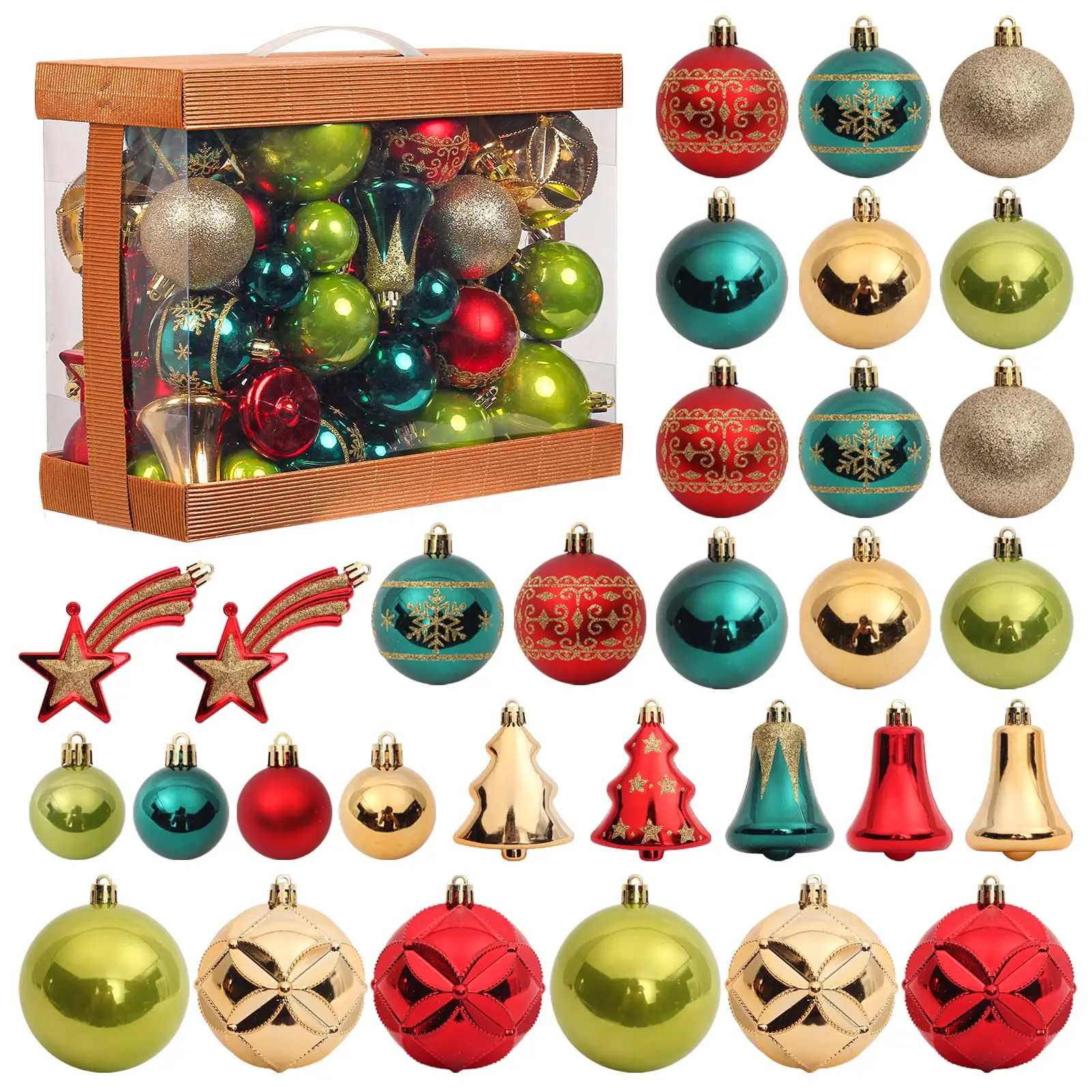 Christmas Ball Ornaments Set for Xmas Tree Decoration Shatterproof Christmas Ornaments Red Green Gold Hanging Balls Set