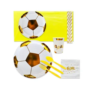 Partybus Golden Hot Stamp Football Paper Plate/ Cup/ Napkin Disposable Sports Party Tableware Accessories Sets