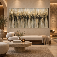 Peinture sur toile abstraite dorée champagne, effet goutte à goutte, art mural texturé neutre pour la décoration de hall d'hôtel, salon, bureau