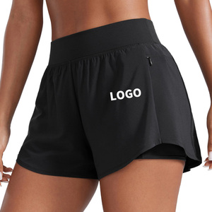 Shorts Deportivos de Cintura Alta Transpirables con Logotipo Personalizado, Botones en el Cinturón, Bolsillos de Fácil Acceso, Diseño de Doble Capa para Mujer - Product Image 1