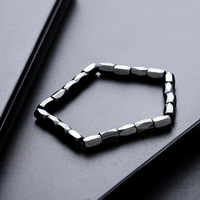 Einzigartiges Vintage Schwarzes Magnetisches Geometrisches Hämatit-Stein Perlenarmband mit Elastik für Herren