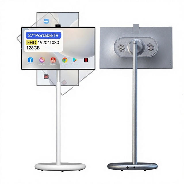 2025 New Stand Portable Android 15 Smart TV on Wheels 27 Inch Monitor with Battery HD1080 Resolution NTSC 60Hz