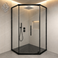 Cabine de douche rectangulaire avec porte coulissante en verre trempé transparent de 8 mm, résistante à l'eau, design moderne, garantie de 2 ans pour hôtel