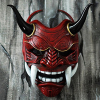 Nouveau Masque en Latex Respirant Bicolore Démon Japonais Rouge Prajna Hannya pour Halloween, Accessoire de Cosplay et Fournitures de Fête