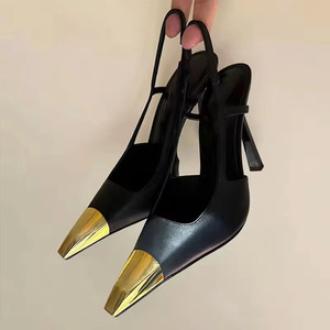 Chaussures Femme 2025 Noires de Style Italien, Sandales Sexy à Bout Ouvert, Bride Arrière, Élégantes, Capuchon Métallique - Product Image 3