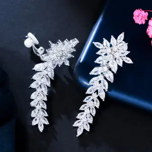 Khuyên Tai Hình Chiếc Lá Dài Đính Đá Cubic Zirconia Mạ Bạc Khuyên Tai Không Xỏ Khuyên Khuyên Khuyên Tai Khuyên Tai Không Có Lỗ Tai