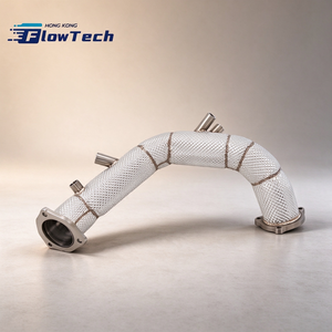 ท่อลง FlowTech T304 สแตนเลสสตีลแบบไหลสูง พร้อม GPF และแผ่นกันความร้อน สำหรับ Audi Q8 VW Touareg 3.0T EA839 ติดตั้งแบบยึดโดยตรง - Product Image 1