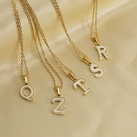 Collar de Moda de Acero Inoxidable con Baño de Oro/Platino de 18K, Colgante con Letra Inicial del Alfabeto, 26 Letras Disponibles, para Mujer, 18 Pulgadas