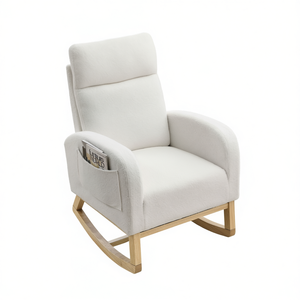 Sillón Mecedora Moderno Welike con Respaldo Alto, Patas de Madera Blancas, Sillón para Sala de Estar con Bolsillos Laterales - Product Image 1