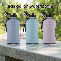 Bouteille d'eau sportive écologique en acier inoxydable de 2,2 L, non isolée, anti-fuite, avec poignée de transport, ouverture large, bouteille à boire directement