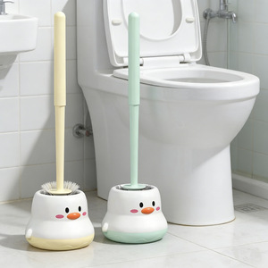 Cartoon Toilet <b>Brush</b> With Duck Holder <b>Long</b> <b>Handle</b> Durable Round Eco Friendly For Bathroom Cleaning - Product Image 1