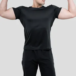 Hızlı kuru nefes egzersiz kıyafeti sıkıştırma sıkı eylem spor spor ekip boyun kısa kollu erkekler gömlek koşu için