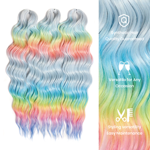 Extensiones de <span class=keywords><strong>Cabello</strong></span> Sintético Ombre Arcoíris de 24 Pulgadas, Ondas de Agua, <span class=keywords><strong>para</strong></span> Trenzar, Tejido de Ganchillo, Rizado Profundo, Sintético - Product Image 1