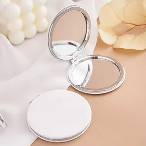 Lyder Custom Logo All Shape Size White PU Leather Private Label Heart Round Lash Mini Small Pocket Compact Espejo Makeup Mirror