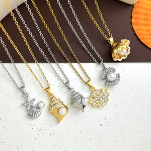 Ocean Shell Real Gold Plated <b>Copper</b> Clavicle <b>Chain</b> Minimal Vacation Beach Necklace For Women Trendy Ladies Jewelry - Product Image 2