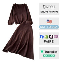 Ensemble pull deux pièces pour femme, en polyester, imprimé numérique uni, élégant et décontracté, nouvelle collection automne-hiver 2026, vente en gros