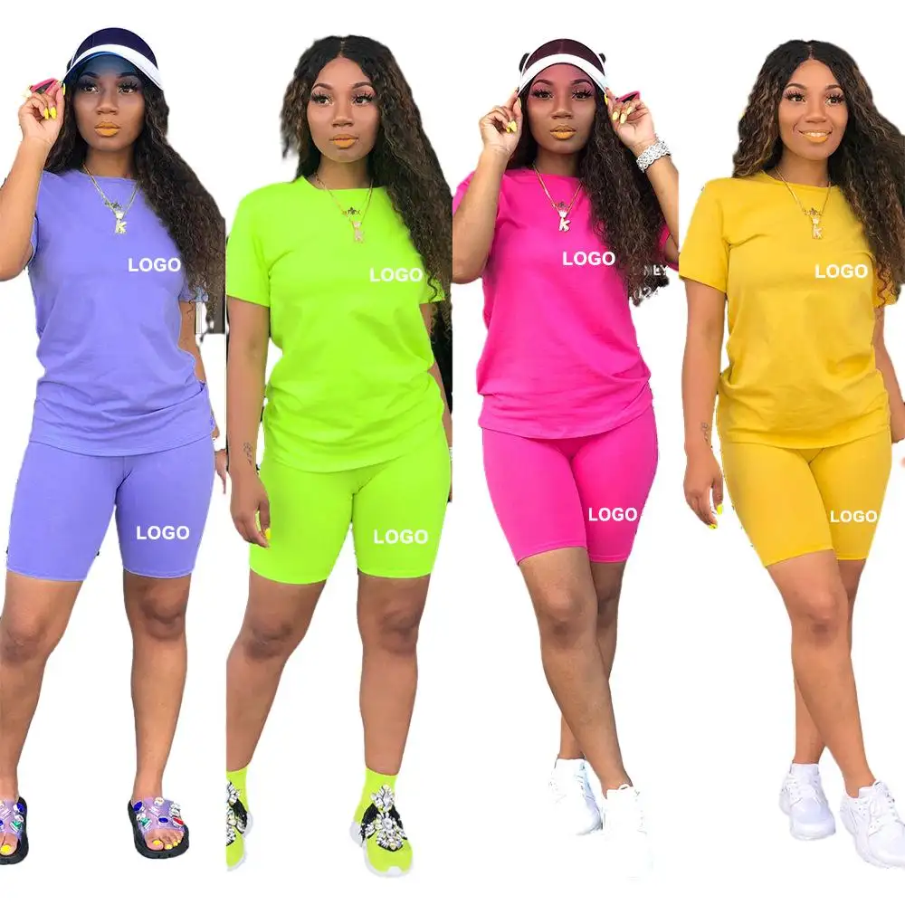 Zomer Outfits Vrouwen T-shirt En Korte Sets Zomer 2 Tweedelige Korte Set Vrouwen Blank Biker Shorts Sets Custom shorts Voor Vrouwen