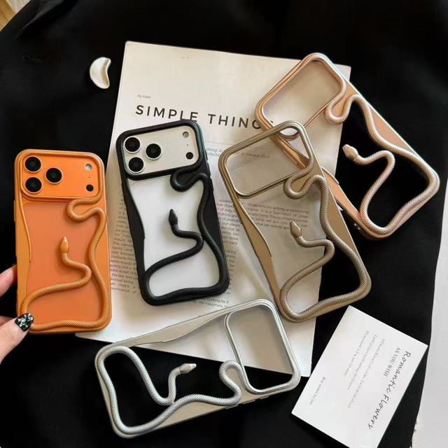 New Hollow Snake Element Electroplated 3D Phone Case for iPhone 17 16 15 14 13 Pro Max Shockproof All-round Protection