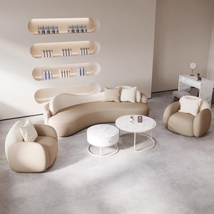 طقم كنبات زاوية عصري فاخر بتصميم منحني من الجلد الصناعي، قابل للتعديل بإسفنج عالي الكثافة، مثالي للمكاتب والمساحات العصرية - Product Image 4