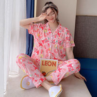 Vêtements de nuit tricotés amples et doux de style coréen Nouvel ensemble de pyjama grande taille avec pantalon long à manches courtes pour l'été, le printemps et la nuisette pour femmes