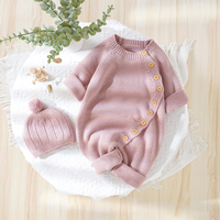 MIMIXIONG – barboteuse d'hiver à manches longues pour nouveau-né garçon et fille, combinaison + chapeau, boutons latéraux