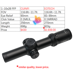 Lunette <span class=keywords><strong>de</strong></span> <span class=keywords><strong>chasse</strong></span> tactique Cuinfi 1-10x28 FFP entièrement multicouche avec tourelles apparentes, premier plan focal, antichoc et étanche - Product Image 2