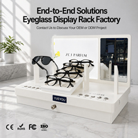 Présentoir pliable pour lunettes avec rétroéclairage LED blanc, tiroir miroir, support multi-prises, support de cadre, logo personnalisé, présentoir de comptoir pour opticien