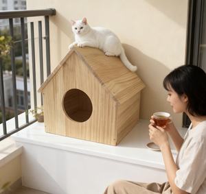 بيت خشبي طبيعي صديق للبيئة للقطط والكلاب، سرير مريح للحيوانات الأليفة - Product Image 2