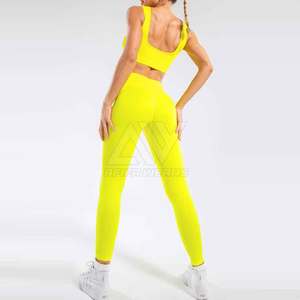 Ensemble de sport athlétique pour femme, haute élasticité, sans couture, motif uni, collants ajustés, deux pièces, leggings de yoga, résistant à l'eau - Product Image 2