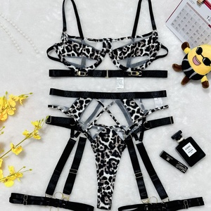 New Leopard Print Patchwork Mesh Lingerie Set Sexy <b>Perspective</b> Mesh Underwear Set for Woman - Product Image 6