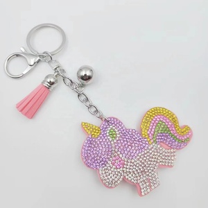 Creative Diamond Cartoon <b>Keyring</b> Multi-colored <b>Unicorn</b> Keychain Cute Bling Crystal Rhinestone Pendant Keychain - Product Image 4
