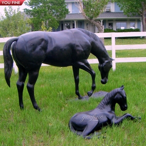 YOUFINE Statue de cheval et de <span class=keywords><strong>poulain</strong></span> en bronze, sculpture équestre de jumente et de <span class=keywords><strong>poulain</strong></span> pour ranch et allée de propriété - Product Image 2