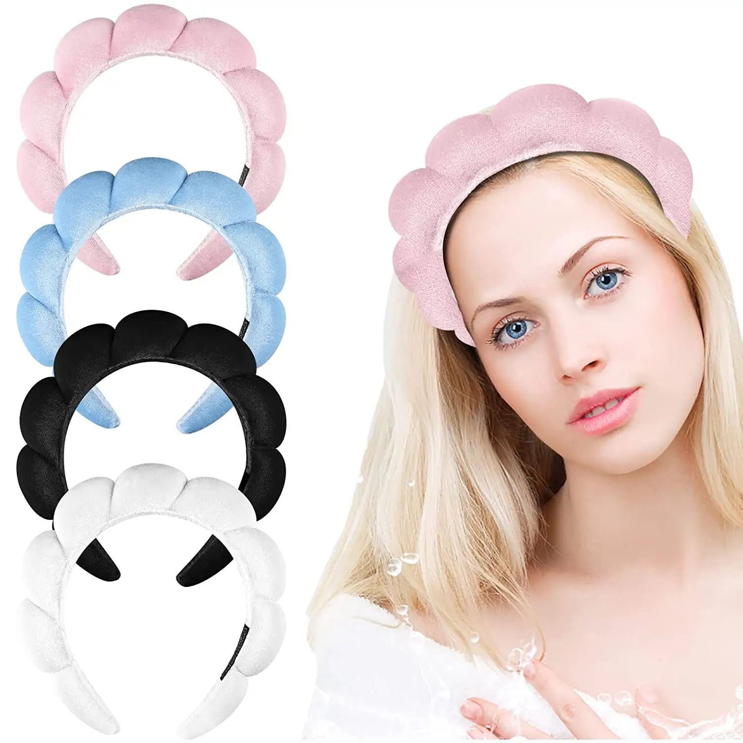 Wholesale Custom Logo Twisted Bubble Hair Band No-slip Women Sponge Puff Makeup Vintage Sponge Spa Headband For Washing Face