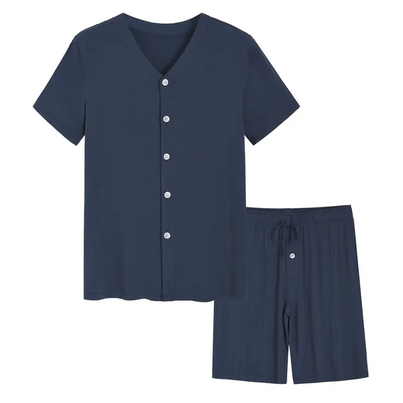 Custom Men's Bamboo Viscose Button Up Short Sleeves Pajamas Set High Quality Nightwear for Man