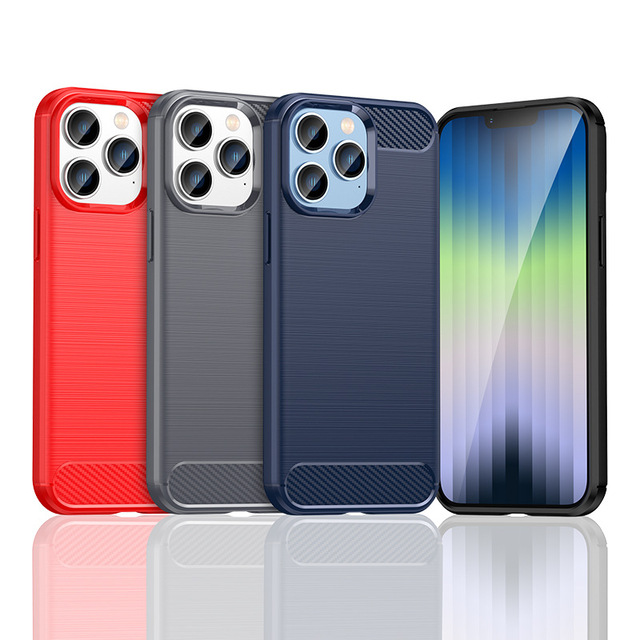 Rugged Shield Soft TPU Carbon Fiber Cover Case for iPhone 15 14 Pro Max and 16 Brushed Surface Mobile Phone Case