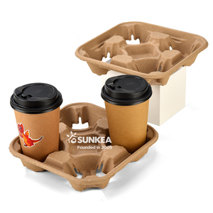 Soporte para bebidas de <span class=keywords><strong>2</strong></span> tazas y 4 tazas para entrega Portador de tazas de café desechable de fibra de pulpa - Product Image 2