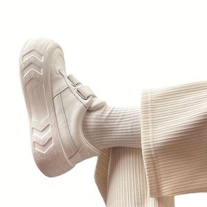 Round Toe Trendy Big Head <b>White</b> Sneakers Thick Sole Height Boosting Magic <b>Tape</b> Design Cute Versatile Casual Board Shoes - Product Image 4