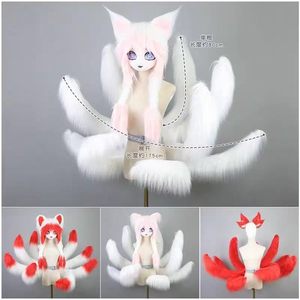 หมวกแต่งกายปาร์ตี้ฮาโลวีนลายจิ้งจอกเก้าหาง ขนปลอมสีขาวแดง สไตล์ผู้หญิง สำหรับคอสเพลย์อนิเมะ - Product Image 6