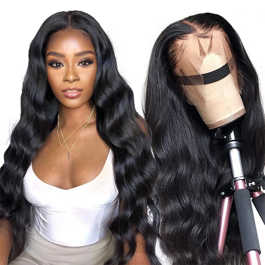 Wholesale 100% Virgin Cuticle Aligned Hair Lace Wig With Baby Hair body wave Transparent Lace Front Wig Brazilian Human Hair